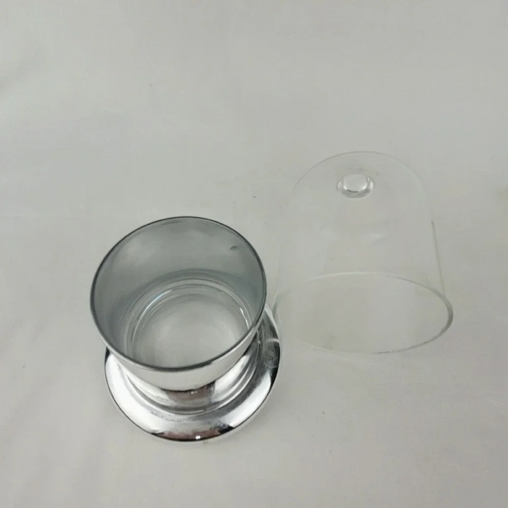 Silver Chrome Glass Cloche Candle Holder Clear Dome Pedestal Decor